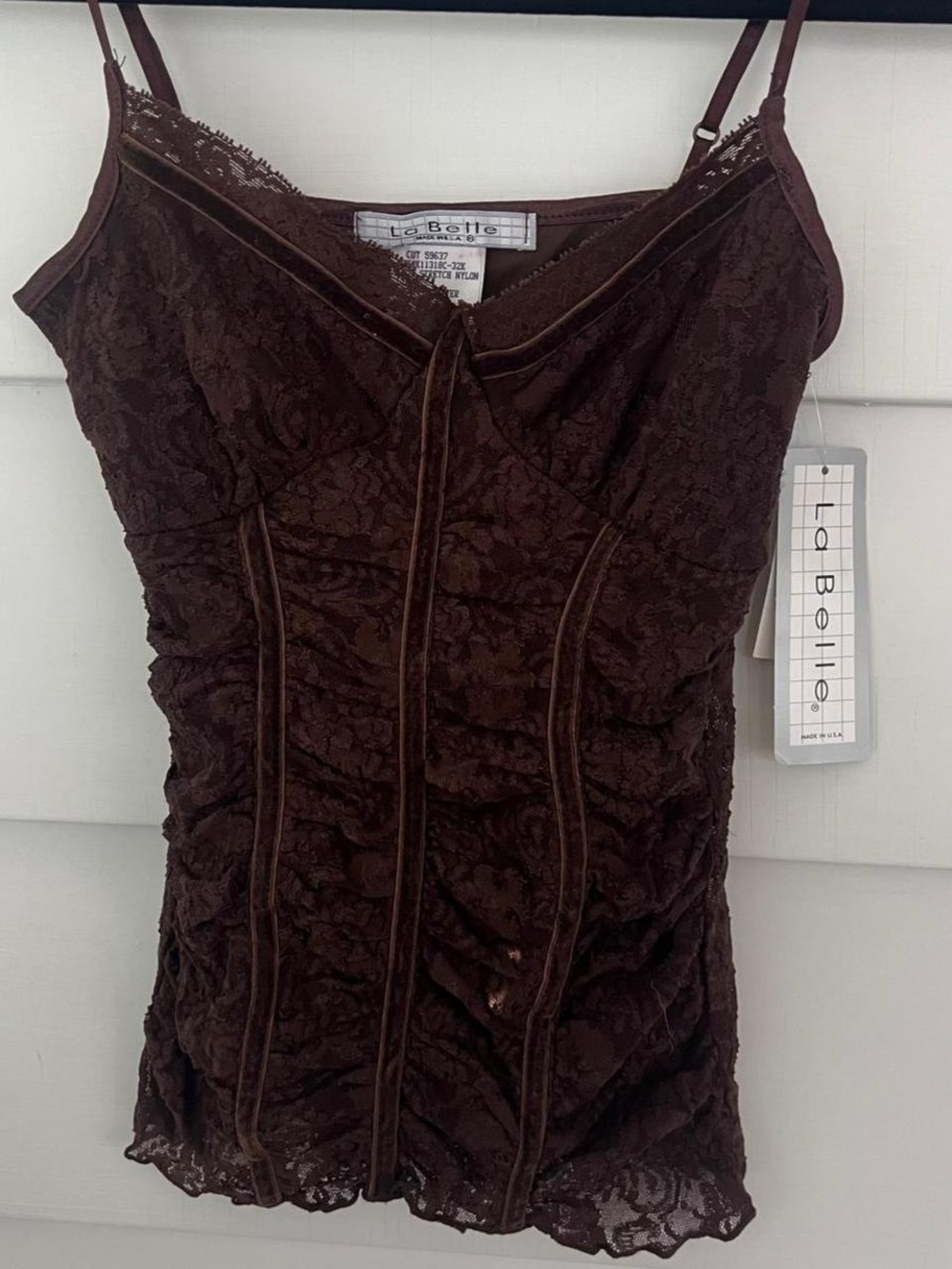 Y2K La Belle Brown Lace Corset Cami Tank Top